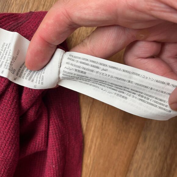 Y2K Hollister Long Sleeve Thermal T Shirt Men's L Burgundy Embroidered Logo - Picture 4 of 6